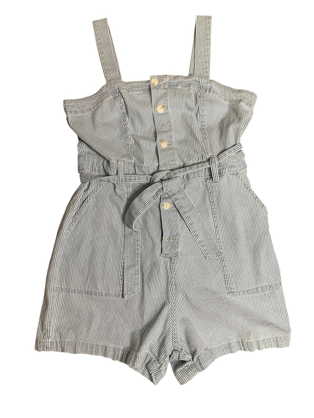 Universal Thread Blue & White Striped Denim Belted Romper Size 12